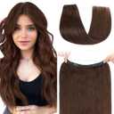 S-noilite Halo Hair Extension Invisible Wire in Real Remy Human Hair Extensions with Clips Adjustable Hidden Wire in Hair Extension for Women 18 inch Dark Brown