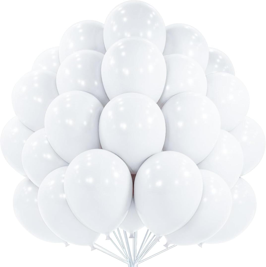 PartyWoo White Balloons, 52 pcs 12 Inch White Balloons, Latex Balloons for Balloon Garland or Balloon Arch as Birthday Party Decorations, Wedding Decorations, Baby Shower Decorations, White-Y13