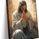 Jesus Prayer Canvas Wall Art Jesus Christ Portrait Wall Decor Picture Christian Bible Stories Poster Print Painting for Living Room Bedroom Church Decoration Ready To Hang