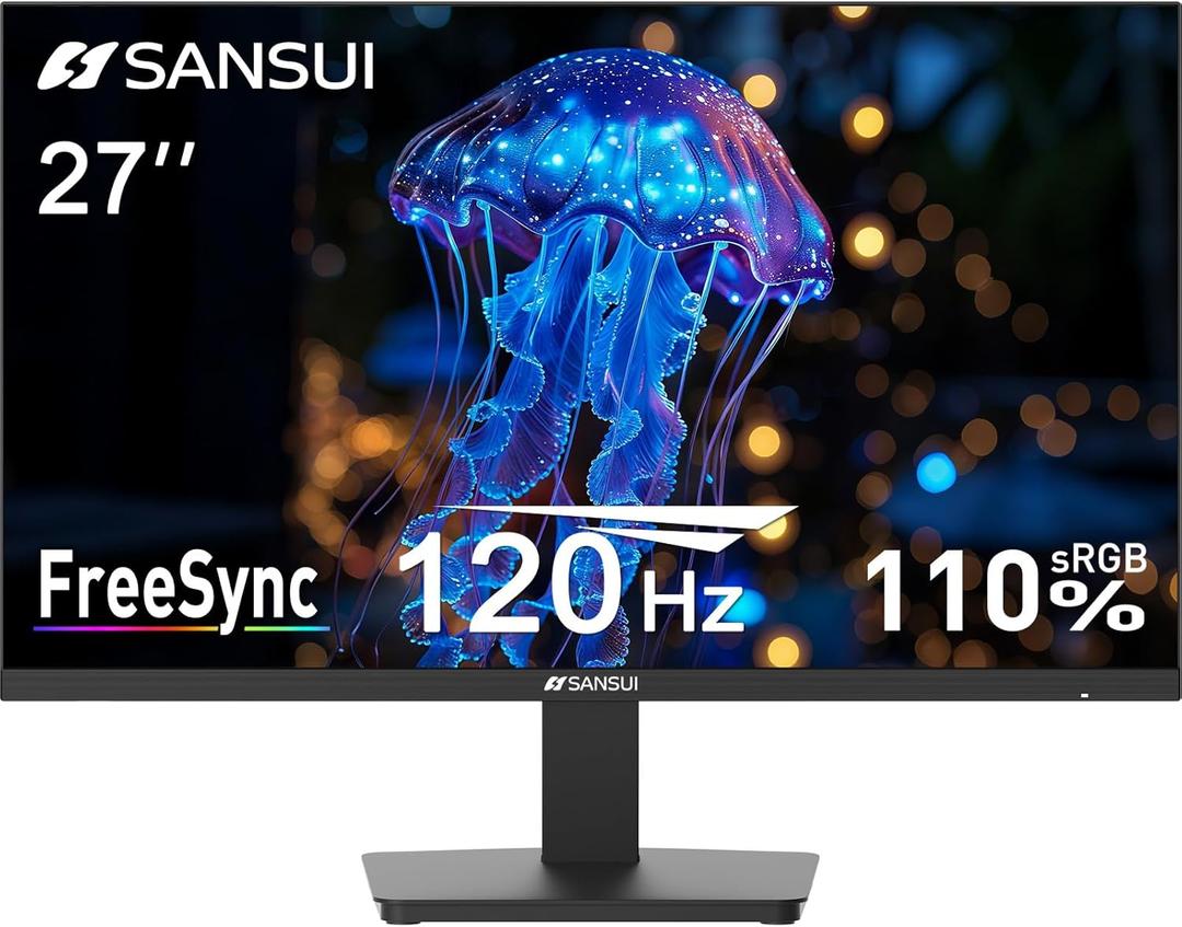SANSUI 27 Inch Computer Monitor 120Hz, FHD 1080P IPS Monitor, HDMI DP Ports FreeSync, HDR 110% sRGB, Tilt Adjustable Frameless VESA Compatible for Office and Home (HDMI Cable Included)