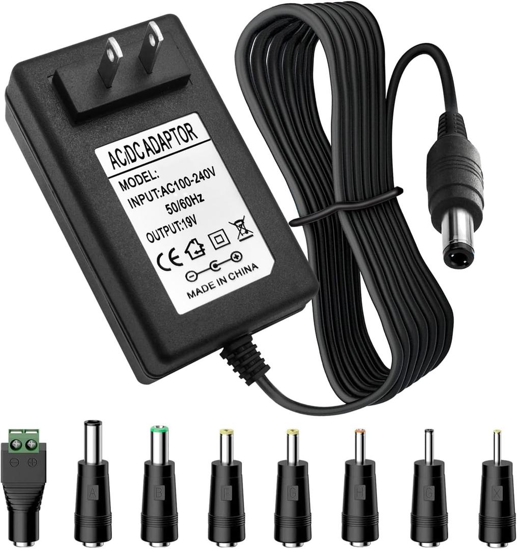 19V 2.1A 2A 40W AC Adapter Wall Charger Universal DC in 19V Power Supply Cord with 8 Tips Barrel 19 Volts 2 Amps 2000mA Compatible HP,Harman Kardon Soundbar,LG Monitor TV 1.3a/Aoc/Asus Monitor & More