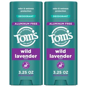 Tom's of Maine Wild Lavender Aluminum Free Natural Deodorant For Women & Men | Goes on Clear | Odor & Wetness Protection | Naturally Derived and Moisture-Locking Ingredients | 3.25 oz (2 Pack)