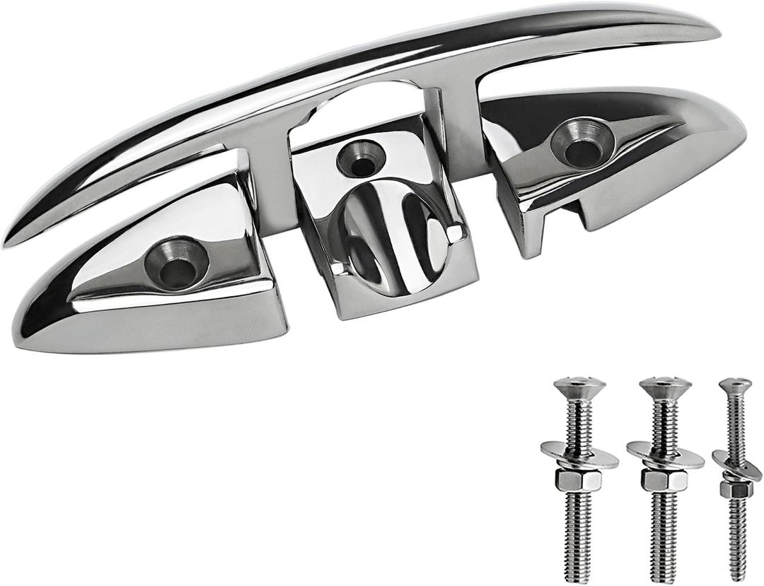 Folding Boat Cleats 5" 6" 316 Stainless Steel Flip up Dock Cleats Marine Grade Rope Cleat for Deck, Yacht with Fasteners