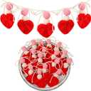 20 Pcs Crochet Valentines Heart Ornaments 3.94 Inch Knitted Crochet Heart Tree Ornament Red Pink White Handmade Valentine's Day Decoration for Home Mantel Fireplace Wedding Party Decor