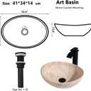 Oval Marbling Vessel Sink with Waterfall Faucet and Pop-up Drain Ceramic Bathroom Sink Above Counter Bowl Sinks for Bathrooms, 15.7" x 15.7" x 5.5"