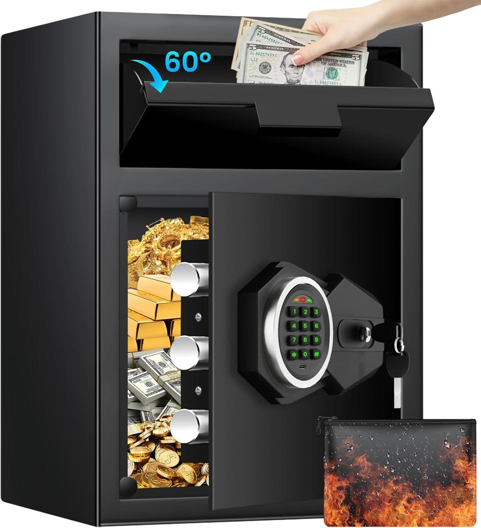 2.6 Cub Drop Safe for Business, Quick Place Safe with Drop Slot, Digital Backlit Combination Lock and Backup Key, Alarm & Mute System, Anti-theft Money Deposit Safes for Cash Slip Business Office Home