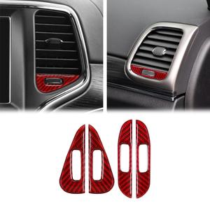 SUNJIKA Compatible with Air Conditioner Switch Knob Trim Sticker Interior Accessories for 2014 2015 2016 2017 2018 2019 2020 2021 Jeep Grand Cherokee Carbon Fiber Trim (4PCS Red)