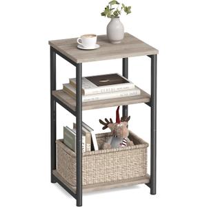 VASAGLE Side Table, Small End Table, Tall Nightstand for Living Room, Bedroom, Office, Bathroom, Greige and Classic Black ULET273B02 (Greige + Classic Black)