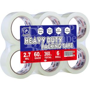 P PERFECTAPE Heavy Duty Packing Tape 6 Rolls, Total 360Y, Clear, 2.7 mil, 1.88 inch x 60 Yards, Ultra Strong, Refill for Packaging and Shipping