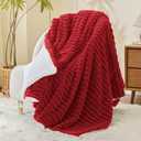INFIIXSO Sherpa Throw Blanket for Couch - Super Soft & Warm Striped Fleece Blanket, Cozy Plush Fluffy Blanket All Season Use (Red, 60x80 Inches)