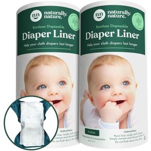 Naturally Nature Disposable Cloth Diaper Liners, Unscented, Fragrance-Free, Chlorine Free Diaper Inserts - 200 Count - (2 Rolls, 100 Sheets Per Roll)