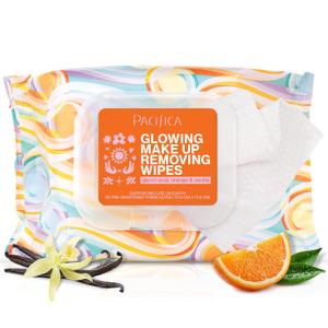 3 x Pacifica Glowing Makeup Remover Wipes With Glycolic Acid for AHA Exfoliating and Facial Cleansing No Rinse Face Cleaning Towelettes Dermatologist Tested, Vegan & Cruelty-Free 30 Pack