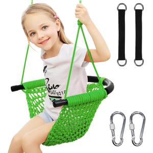 Hi-Na Tree Swing for Kids, Adjustable Toddler Rope Swing Seat with Snap Hooks and Straps, 440 lbs Capacity, Swingset Accessories for Indoor Porch Doorway Outdoor Playground Backyard (Green)