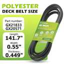 GX21833 48 Inch Mower Deck Belt for John Deere 145 D140 D150 D155 D160 L120 L130 LA130 LA140 LA145 LA155 LA165 Z200 Z255 Z300 Z355E Riding Lawn Mower GX20571, 1/2" X 141"