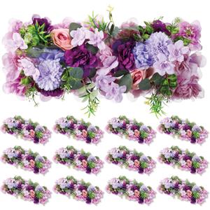 12 Pcs Wedding Arch Artificial Flower Panel Floral Swags Realistic Rose Silk Fake Peony Arrangement for Romantic Wedding Wall Reception Ceremony Welcome Sign, 20.9 x 9.4 Inches (Blue Pink)