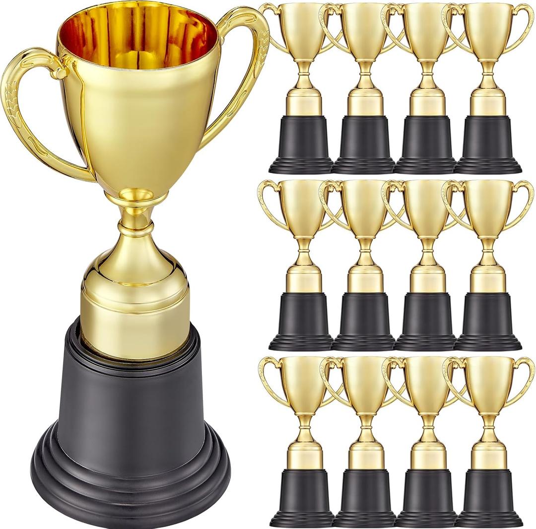 12 Pack 8 Inch Gold Award Trophies, Plastic Gold Award Trophy Bulk, designed for Sports events, Festival Celebrations, Party Games, Class Rewards, and Corporate Activities, for child and adults