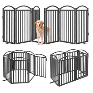 Malier Metal Freestanding Dog Gates with Door, 36'' Height Outdoor Indoor Dog Fences, Extra Wide Foldable Puppy Gate for Stairs (Black, 【6 Panels with Door】 120''W × 36''H)