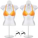 Geetery 2 Pieces Female Mannequin Torso Dress Form with Stand and Hanging Hook Table Top Mannequin Hollow Back Body for Counter Craft Show Photo Design Retail Store Exhibition, S-M Size (White)