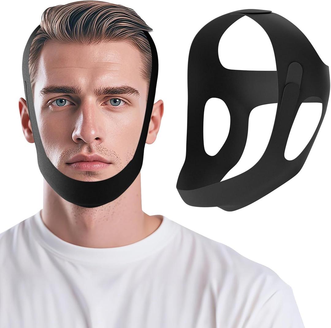 Anti Snore Chin Strap for CPAP Users, Snore Stopper Adjustable, Chin Strap for Sleeping Comfortable Stop Snoring Solution, Anti Snoring Devices Breathable and Reusable, Black, M