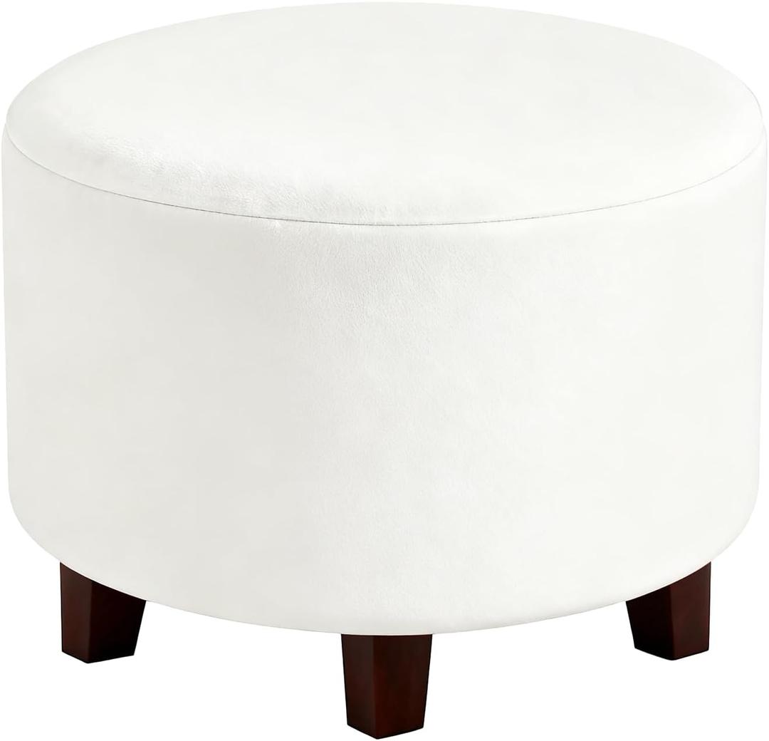 Uxcell Velvet Round Footstool Slipcover, Stretch Foot Stool Protector Covers Plush Furniture Protector Cover with Elastic Bottom for Footstool Living Room Bedroom(X-Large, White)