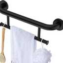 Black Towel Grab Bar 17 Inch, Zepolu Handicap Towel Bar for Bathroom, Stainless Steel Safety Assist Bar Balanced Support Handle, Wall Mounted Towel Rack Grab Bars for Senior Elderly Disabled