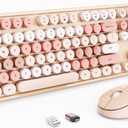 Wireless Keyboard and Mouse, Full-Size Typewriter Keyboard with Retro Round Keycaps, Ergonomic Design, Compatible with Windows PCs, Ideal for Home and Office. (Milk Tea) (Brown)