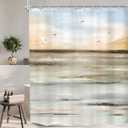 KOMLLEX Abstract Beach Shower Curtain for Bathroom Decor Brown Oil Painting Ocean Sea Wave Seagull Mountain Nature Landscape Summer Hawaii Scenery Fabric Waterproof Polyester 12 Pack Hooks 60Wx72H