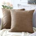 OTOSTAR Linen Throw Pillow Covers Set of 2 Decorative Square Pillowcases Cushion Covers 24x24 Inch for Home Decor Sofa Bedroom Car 60 x 60CM Coffee Brown