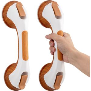 TAILI Shower Grab Bar, 2 Pack 12 Inch Suction Grab Bars for Bathtubs and Elderly, Shower Handle for Seniors Bathroom Safety Grip, No Drilling Removable,Wood Grain
