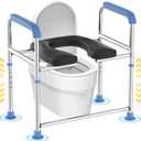 Raised Toilet Seat with Handles - Padded Toilet Seat Riser for Seniors with Adjustable Height, 400lbs Medical Toilet Seat with Handles Over Toilet for Seniors, Elderly, Pregnant & Handicap