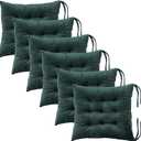 6 Pack Square Seat Cushion Chair Pads for Kitchen Dining Chairs, Soft Comfort Velvet Chair Mat Pillow Cushions with Ties for Office Desk Living Room Tatami 15.5", Dark Green