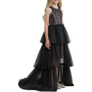 Girls Sequin Dress Halter Formal Pageant Prom Party Graduation Dress with Three Layer Mesh (9-10 Years, Black Multicolor)