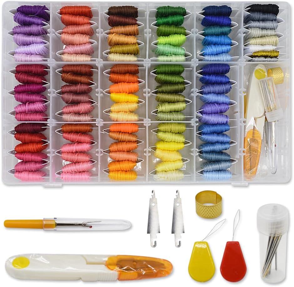 Embroidery Floss Thread Kit 100 Cotton Floss Bobbins and Cross Stitch Kit Bracelets Floss Crafts Floss (96 Color)