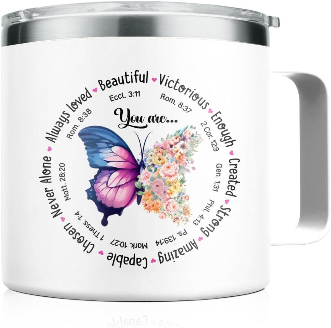 SANDJEST Inspirational Gifts for Women Christian Gift for Friends Sister Mom You Are Beautiful Faith Bible Tumbler 14oz Insulated Coffee Mug with Handle Religious Gift for Birthday Christmas (Grandpa)