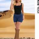 Denim Corset Top for Women Going Out Jean Crop Tank Tops Trendy Sleeveless Slim Fit Workout Denim Bustier (Black, L)
