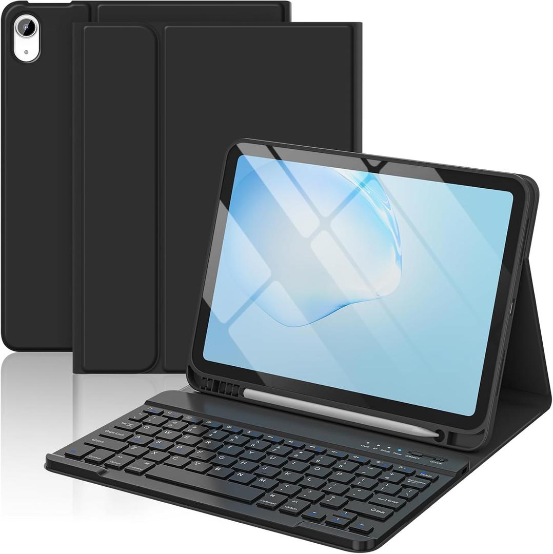 BQSS for iPad Air 11 Inch Case with Keyboard M3/M2 (2025/2024), Wireless Keyboard Case for iPad Air 10.9 Inch 5th/4th Generation (2022/2020) Detachable for iPad Pro 1st Case with Pencil Holder Black