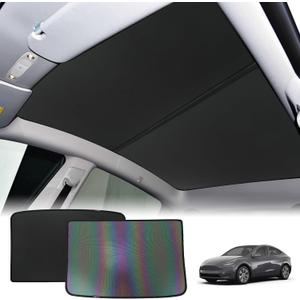 ROCCS Sunshade Roof for Tesla Model Y 2020-2024 Colorful Ice Crystal Glass Roof Sunshade Sunroof No-Sag Design Retractable Sunshade Heat Insulation Roof Window Sun Protection Snap Foldable (Black)