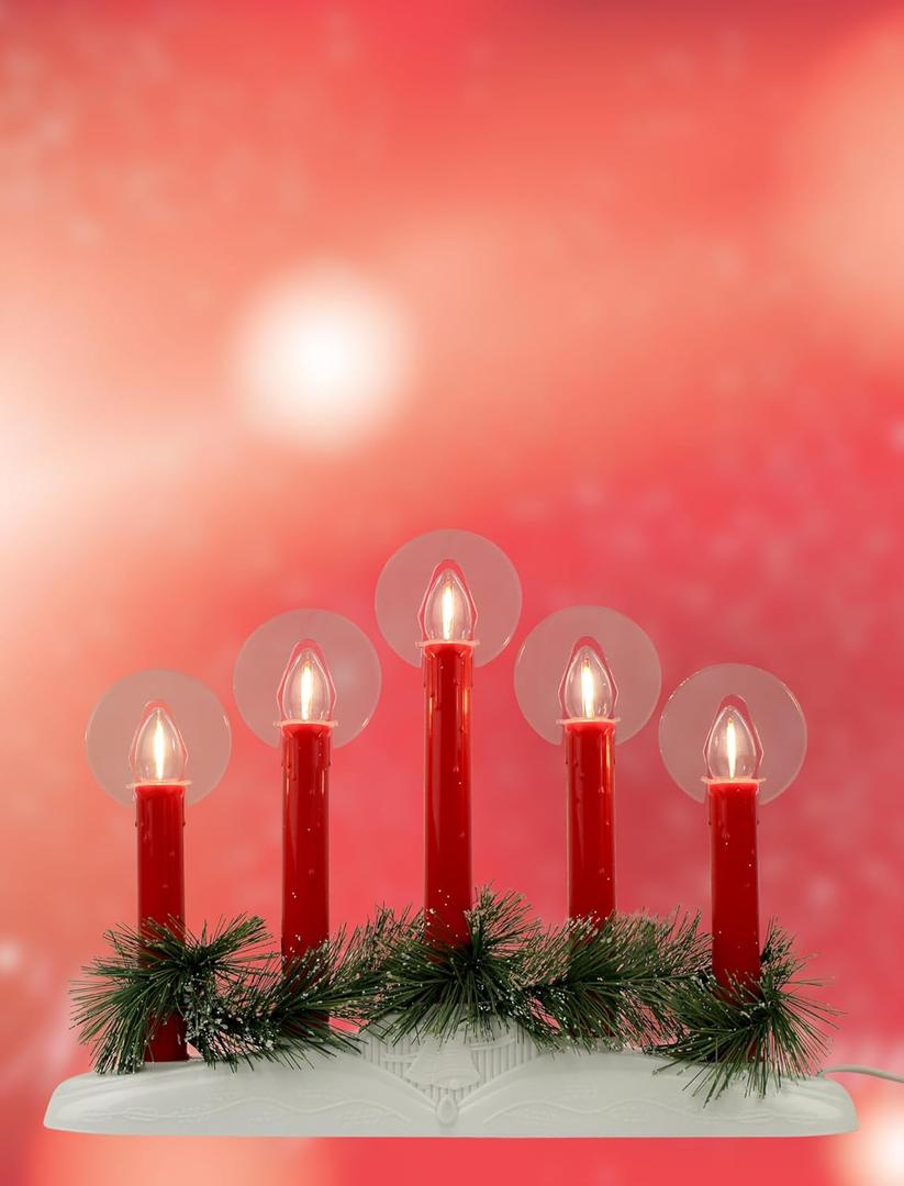 Classic Christmas Window Candles - Set of 5 Plug-in Electric Taper Lights for a Steady, Traditional Holiday Glow - Timeless Decoration for Windowsills & Mantles