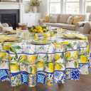 Lemon Tablecloth 60 Inch Round, Bule Diamond Check Farmhouse Decorations for Home Table Cloth, Spring Summer Seasonal Decor Tablecloths Polyester for Picnic Party Supplies