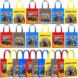 Amylove 24 Pcs Kart Reusable Gift Bags Truck Birthday Party Supplies Non Woven Goodie Bags for Kids Reusable Tote with Handles Candy Treat Kart Snack Bag for Boys Kids Truck Party Favors(Colorful)