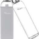 Ryaco Borosilicate Glass Water Bottle 33oz/1L/1000ml BPA-Free Leak Proof Ideal for School Home Office Travel Sport Yoga Gym Hot Cold Drinks with Portable Neoprene Carrying Sleeve and Sponge Brush
