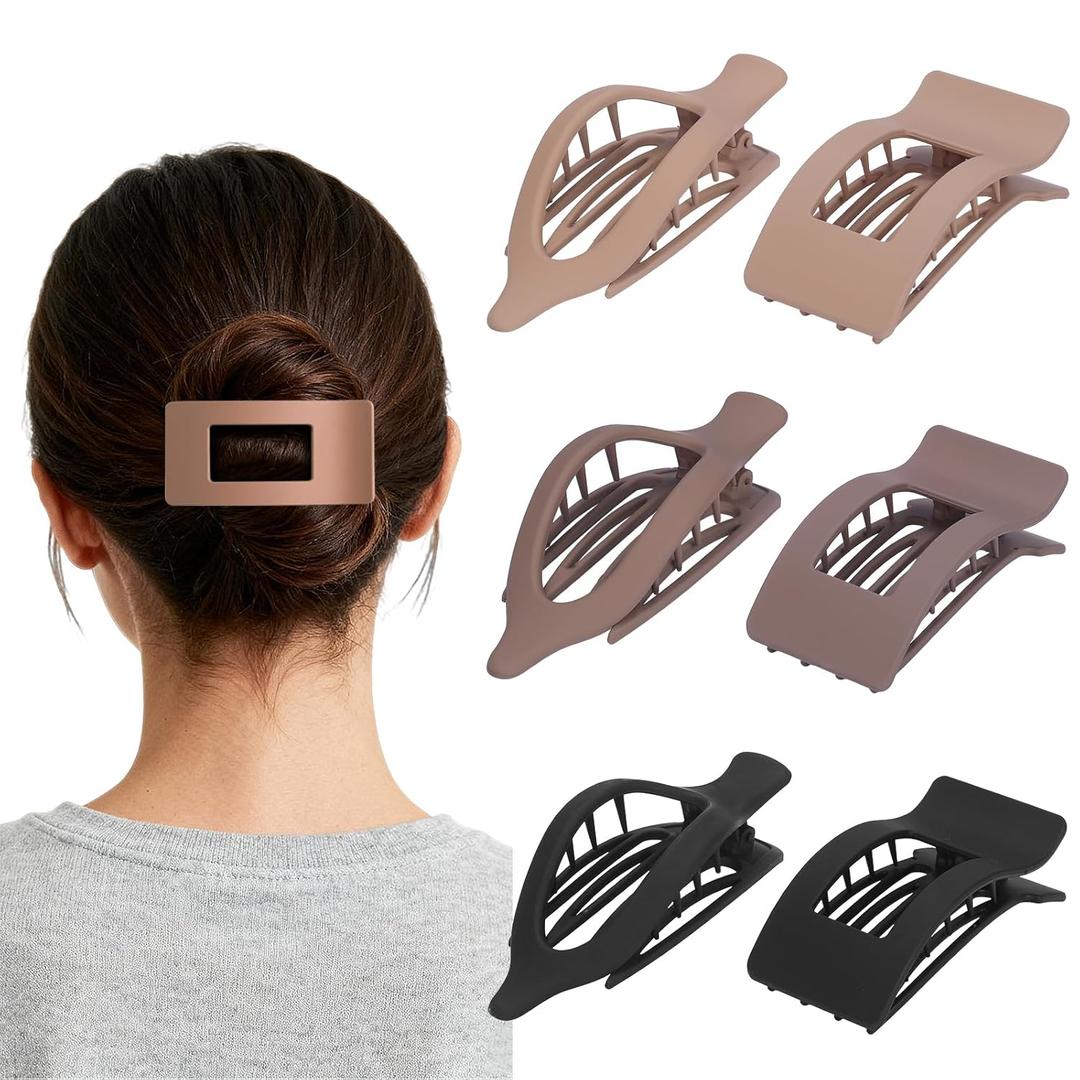 2 x 6 Pack Flat Hair Clips for Women Girls, French Flat Claw Clips for Think Hair Thin Hair with Strong Hold, Non-Slip, Matte Classic Barrettes for All Hair Styling (Black, brown, yellow)