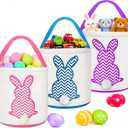 TURNMEON 3 PCS Easter Bunny Basket, Kids Easter Egg Hunts Bucket Tote Decorations Personalized Easter Baskets with Handle Candy Gifts Storage for Boys and Girls