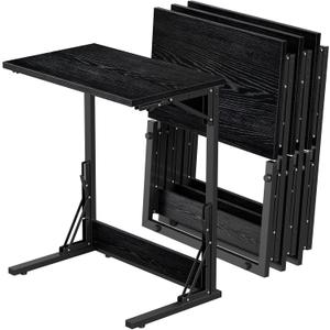 Tatub 24" Folding C Shaped End Table Set of 4, Small Sofa Side Laptop Desk, Couch TV Tray Table for Living Room, Bedroom, Black