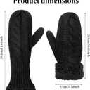 White Winter Warm Mittens for Women Thick Knitted Fuzzy Soft Gloves for Cold Weather Outdoor and Indoor (Black)