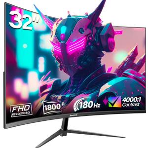 Gawfolk 32 inch Gaming Monitor 1800R Curved Computer Monitors 165HZ / 180HZ PC Monitors VA Screen for Home, Office and Dormitory, FHD 1080P Computer Monitor Support HDMI & DP