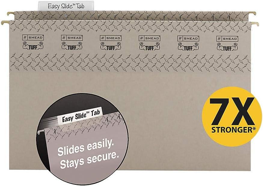 Smead TUFF Extra Capacity Box Bottom Hanging Folder, 1/3-Cut Easy Slide Tab, Steel Gray, 18 per Box (2" Expansion, Legal)