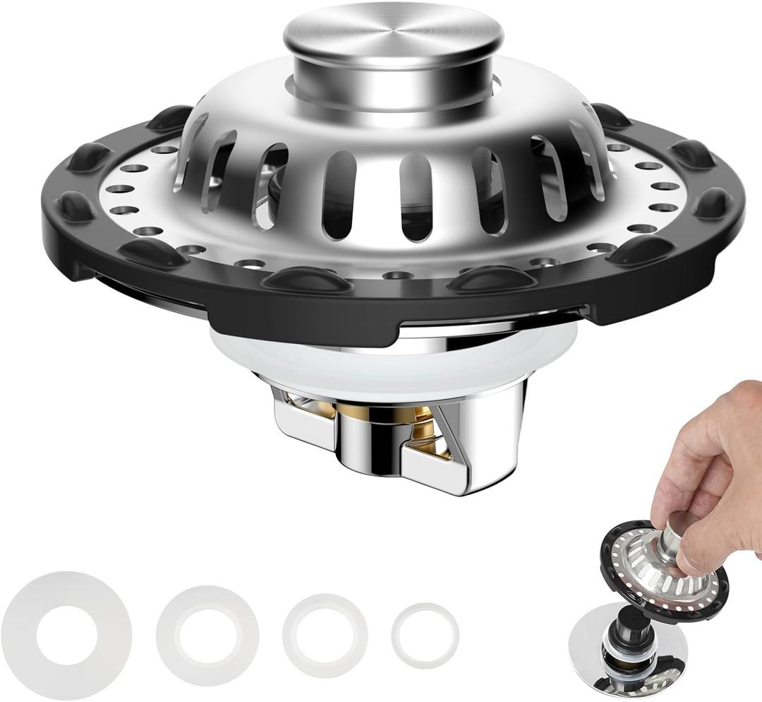 Universal Bathtub Drain Stopper Shower Hair Catcher Bathroom Sink Drain Strainer, Tub Stopper with Visible Top Strainer, Brass Metal 3 in 1 Pop-up Stopper for Standard 1.1''~2.36'' Hole, Chrome