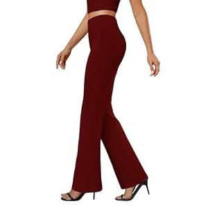 DLOODA Womens Bootcut Dress Pants Business Casual Work Pants with Pockets High Waist Stretchy Trousers Pull On Office Slacks Wine, Small