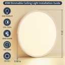 20 Inch Flush Mount Ceiling Light with Remote, 45W Dimmable LED Fixture 4500LM, 3000K-6500K Adjustable, Round Ceiling Lamp for Bedroom, Kitchen, Living Room, Dining Room, Bathroom, White